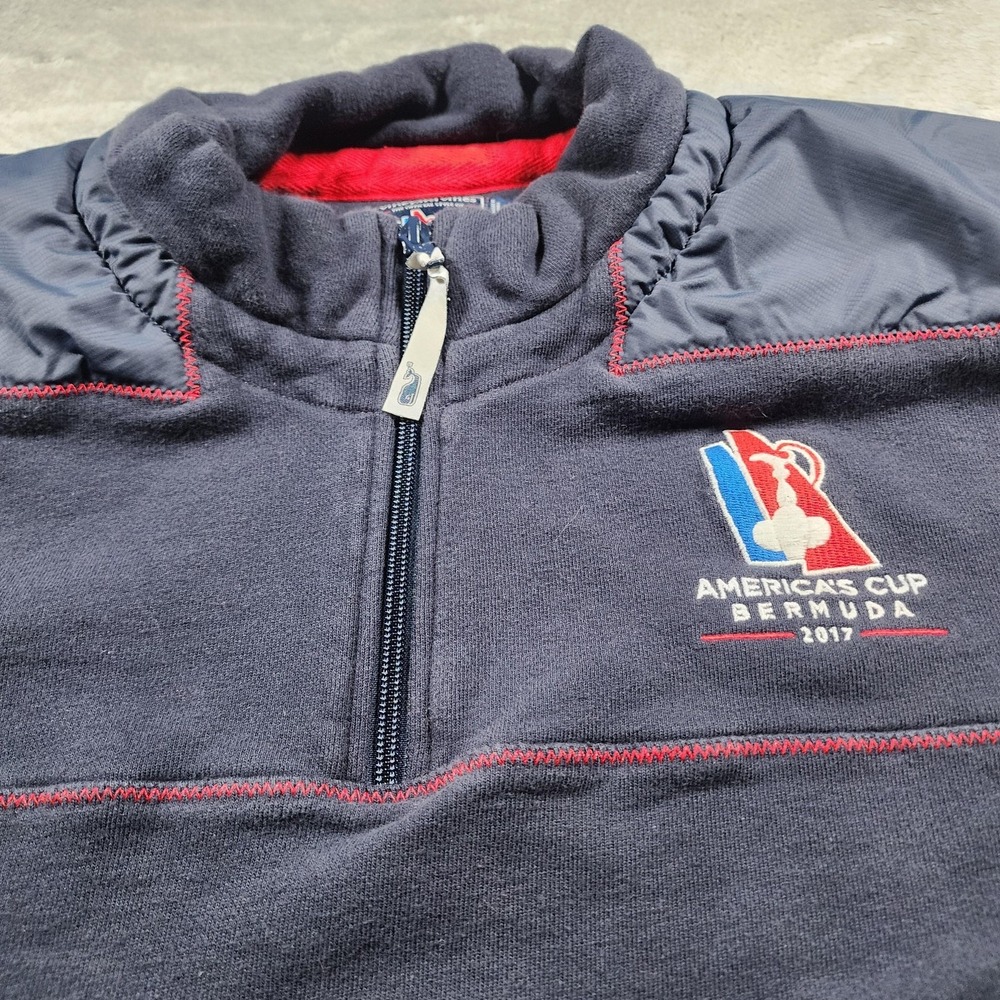 Vineyard Vines Jacket Mens XL Navy 1/4 Zip Fleece America's Cup Bermuda 2017 - Picture 7 of 13
